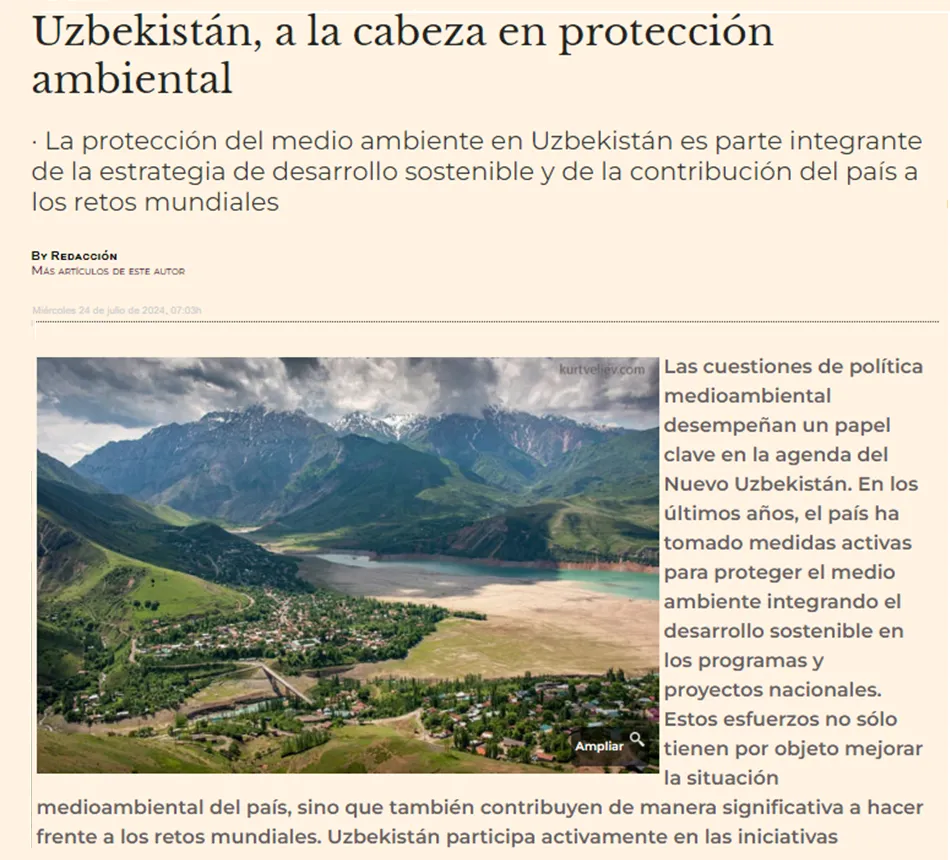 "El Mundo Financiero": O'zbekiston iqlim o'zgarishiga qarshi kurashish bo'yicha global tashabbuslarda faol ishtirok etmoqda